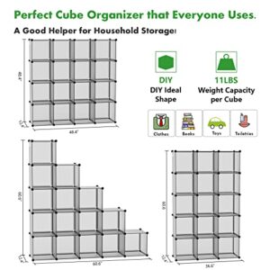 C&AHOME Cube Storage Organizer, 16-Cube Shelves Units, Closet Cabinet, DIY Plastic Modular Book Shelf, Ideal for Bedroom, Living Room, Office, 48.4" L x 12.4" W x 48.4" H Grey UPCS16G