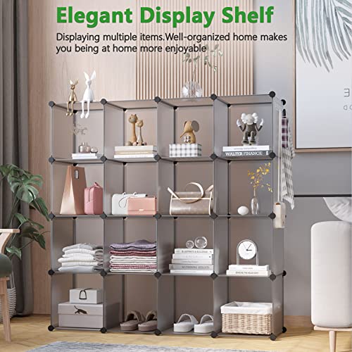 C&AHOME Cube Storage Organizer, 16-Cube Shelves Units, Closet Cabinet, DIY Plastic Modular Book Shelf, Ideal for Bedroom, Living Room, Office, 48.4" L x 12.4" W x 48.4" H Grey UPCS16G