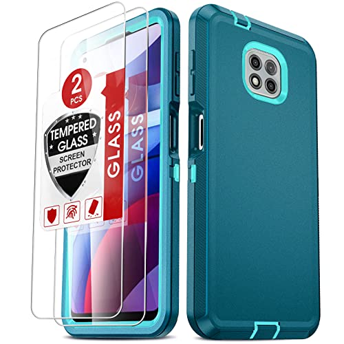 LeYi for Moto G Power 2021 Case: Moto G Power Case 2021with [2 Pack] Screen Protector, 3 in 1 Full Body Shockproof Rubber Dustproof Rugged Defender Protection Case Moto G Power, Teal Blue