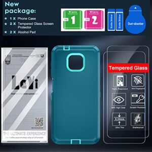 LeYi for Moto G Power 2021 Case: Moto G Power Case 2021with [2 Pack] Screen Protector, 3 in 1 Full Body Shockproof Rubber Dustproof Rugged Defender Protection Case Moto G Power, Teal Blue