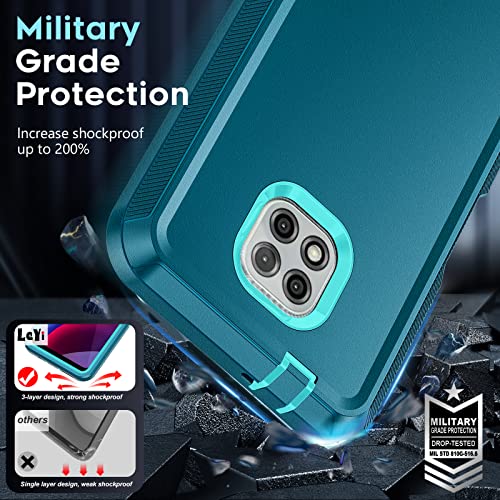 LeYi for Moto G Power 2021 Case: Moto G Power Case 2021with [2 Pack] Screen Protector, 3 in 1 Full Body Shockproof Rubber Dustproof Rugged Defender Protection Case Moto G Power, Teal Blue