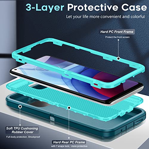 LeYi for Moto G Power 2021 Case: Moto G Power Case 2021with [2 Pack] Screen Protector, 3 in 1 Full Body Shockproof Rubber Dustproof Rugged Defender Protection Case Moto G Power, Teal Blue