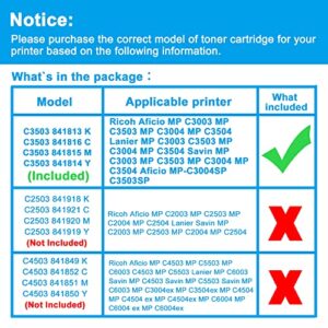 LCL Compatible Toner Cartridge Replacement for Ricoh 841813 841816 841815 841814 MP C3003 C3503 C3004 C3504 C3003 C3503 C3004 C3504 Lanier MP C3003 C3503 C3004 C3504 (4-Pack Bk C M Y)