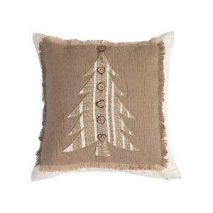 creative co-op jute and cotton pillow with embroidered christmas tree