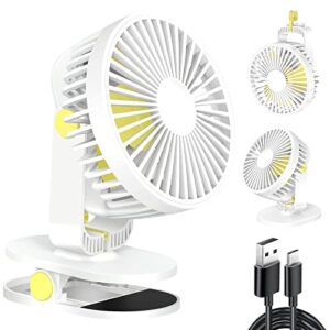 small desk fan - usb fan with 2 bases as desktop fan, clip on fan for table and baby stroller, portable rechargeable clip fan with 3 speed and 5000 mah battery for office, bedroom, camping, travel