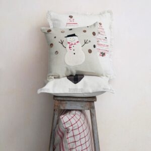 Creative Co-Op Square Cotton Pillow with Embroidered Tree and Fringe, Natural and Red