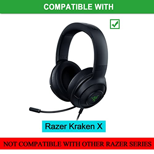 JECOBB Replacement Ear Cushion Cover with Protein Leather & Memory Foam for Razer Kraken X, Kraken X Ultralight, Kraken X Lite Headphone ONLY – Oval ( Blue )