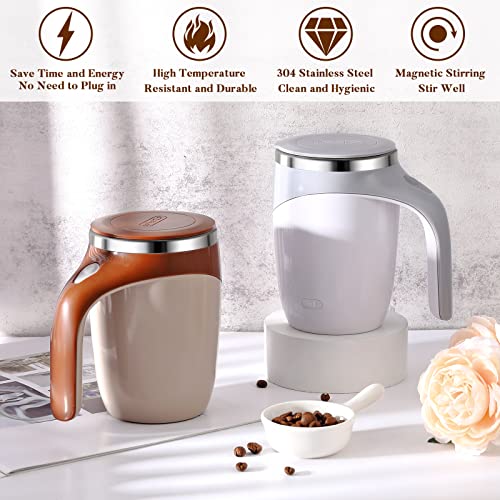 Self Stirring Coffee Mug 2 Pieces Rotating Home Office Travel Stirring Mug Automatic Magnetic Mug Stirring Coffee Mug Self Stirring Stainless Steel Mug Christmas Gift Birthday Gift (White, Coffee)