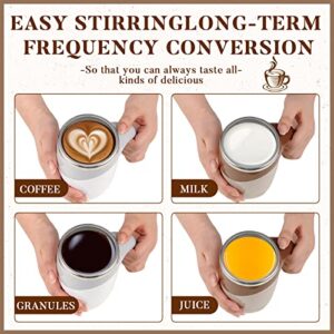 Self Stirring Coffee Mug 2 Pieces Rotating Home Office Travel Stirring Mug Automatic Magnetic Mug Stirring Coffee Mug Self Stirring Stainless Steel Mug Christmas Gift Birthday Gift (White, Coffee)