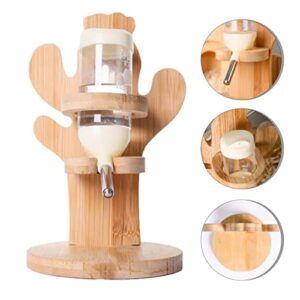 Small Animals Water Bottle Set: Hamster Water Bottle with Wooden Stand Holder Free- Standing for Guinea Pig Mice Chinchillas and Others