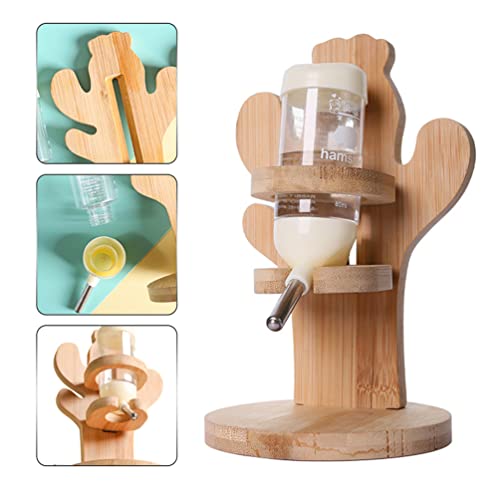 Small Animals Water Bottle Set: Hamster Water Bottle with Wooden Stand Holder Free- Standing for Guinea Pig Mice Chinchillas and Others