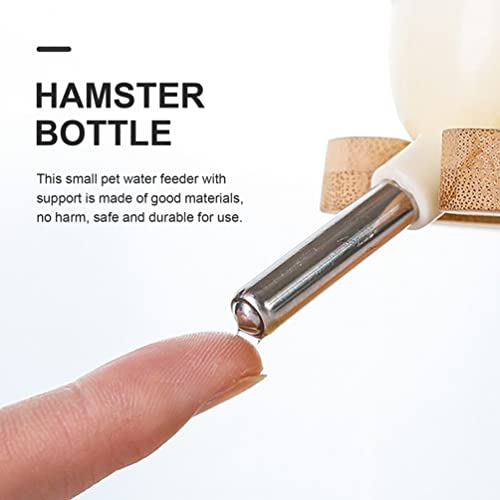 Small Animals Water Bottle Set: Hamster Water Bottle with Wooden Stand Holder Free- Standing for Guinea Pig Mice Chinchillas and Others