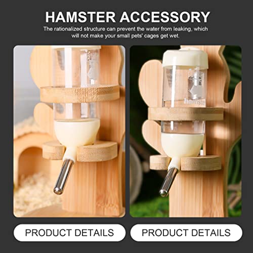 Small Animals Water Bottle Set: Hamster Water Bottle with Wooden Stand Holder Free- Standing for Guinea Pig Mice Chinchillas and Others