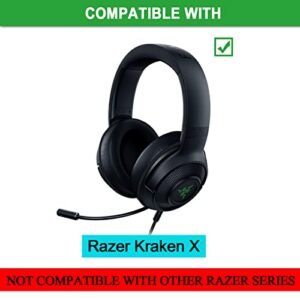 JECOBB Replacement Ear Cushion Cover with Protein Leather & Memory Foam for Razer Kraken X, Kraken X Ultralight, Kraken X Lite Headphone ONLY – Oval ( Grey )