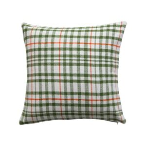 creative co-op square cotton flannel pillow, green, white and sienna
