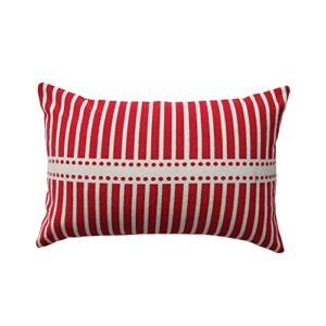 creative co-op cotton chambray lumbar pillow with stripes, red and white