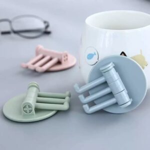 Rotatable Adhesive Three Prong Wall Hooks Everyday Essentials (4pcs), Blue,Grey,Green,Pink