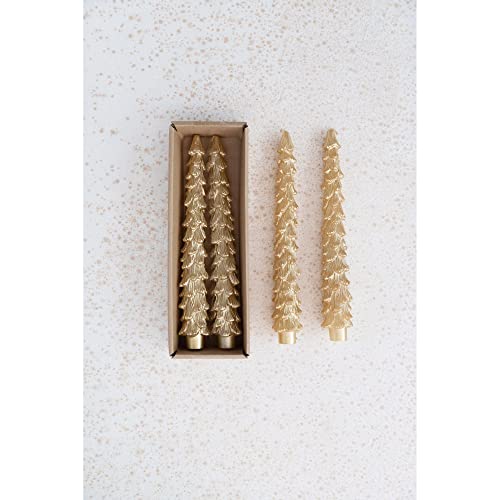 Creative Co-Op Unscented Tree Shaped Taper Candles, Gold, Boxed Set of 2