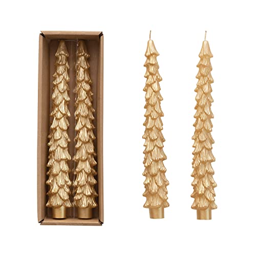 Creative Co-Op Unscented Tree Shaped Taper Candles, Gold, Boxed Set of 2