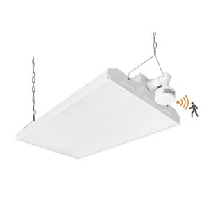 2ft led linear high bay shop light, 155w led shop light fixture with motion sensor, 20,925lm 135lm/w, 120-277v, 5000k daylight linear hanging light for garage warehouse workshops, ul&dlc listed