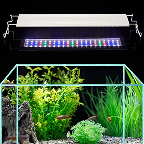 LAQUAL LED Aquarium Light (for 16-24in Fish Tank), Waterproof Fish Tank Light, 3 Modes (Best-Vision-Mode, Night-Mode, Plant-Mode), 5 Brightness & 3 Time Settings, Extendable Brackets, 11W, UL Approved