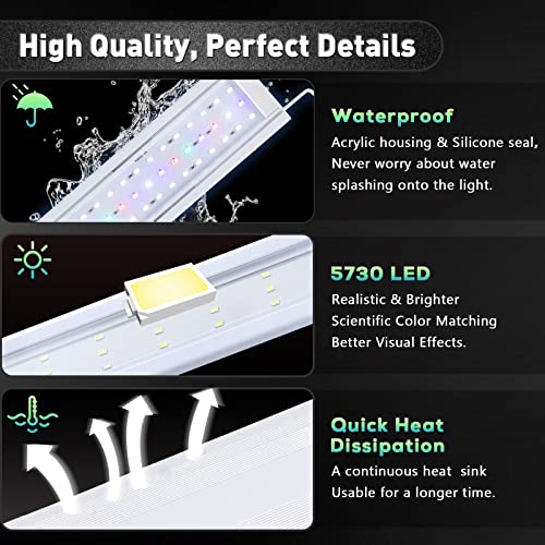 LAQUAL LED Aquarium Light (for 16-24in Fish Tank), Waterproof Fish Tank Light, 3 Modes (Best-Vision-Mode, Night-Mode, Plant-Mode), 5 Brightness & 3 Time Settings, Extendable Brackets, 11W, UL Approved