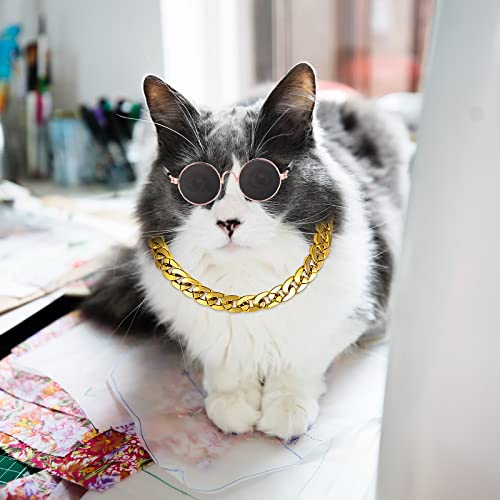 Molain Cat Sunglasses Gold Chain Costume Decorations- Cat UV Protection Classic Retro Puppy Retro Black Sunglasses Faux Gold Adjustable Chain Cosplay Costume Cool Funny Photo Props