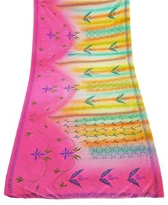 peegli indian women's crepe silk leaf saree vintage pink fabric diy 5 yards sari