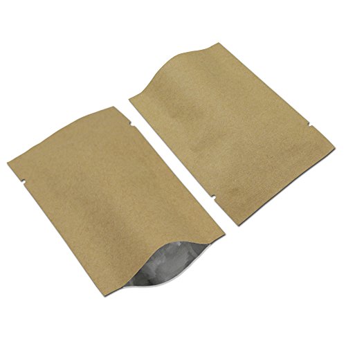 100 Pieces 2.4x3.5 inch (Inside Size 2x3.1 inch) Inner Mylar Foil Open Top Sealable 5.5mil Kraft Paper Bags Aluminum Foil Vacuum Heat Seal Pouches for Food Storage Bag Candy Packaging with Tear Notches