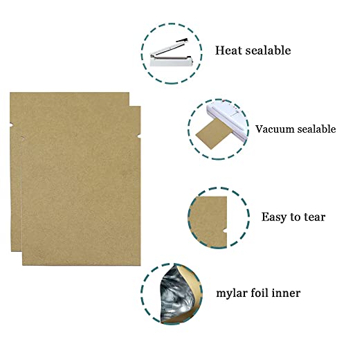100 Pieces 2.4x3.5 inch (Inside Size 2x3.1 inch) Inner Mylar Foil Open Top Sealable 5.5mil Kraft Paper Bags Aluminum Foil Vacuum Heat Seal Pouches for Food Storage Bag Candy Packaging with Tear Notches