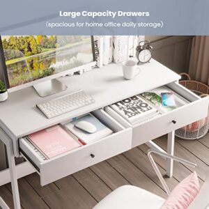 JOINHOM White Desk with 2 Drawers, Home Office Studying Working Desk, Makeup Vanity Table Desk for Bedroom