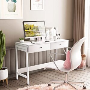 JOINHOM White Desk with 2 Drawers, Home Office Studying Working Desk, Makeup Vanity Table Desk for Bedroom