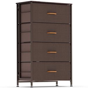 dhmaker fabric dresser for bedroom, vertical dresser storage tower, steel frame, wood top, easy pull textured fabric bins, organizer unit for bedroom, hallway, entryway, closets, 4 drawers, coffee