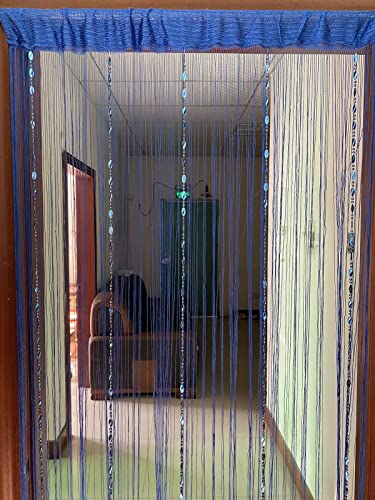 ZiDeTang Beaded Door Curtain Tassel Room Divider (39.30" x 78.50", Dark Blue)