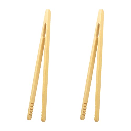 NUTJAM Bamboo Toast Tongs,2 Pack Long Toaster Tongs, Reusable Heat Resistant Kitchen Tongs