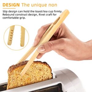 NUTJAM Bamboo Toast Tongs,2 Pack Long Toaster Tongs, Reusable Heat Resistant Kitchen Tongs