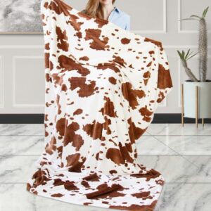 50x60IN Cow Print Blanket Brown Soft Fleece Throw Blanket Warm Plush Dog Blankets Lightweight Cozy Blanket Washable Home Décor Cow Print Throws for Adult Sofa Bed Couch Bedroom Living Room Dorm Room