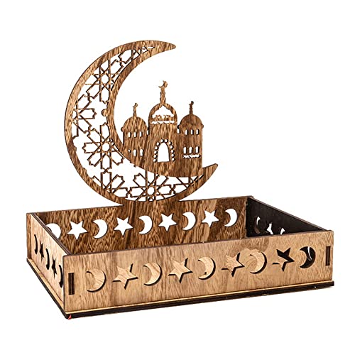 Ochine Ramadan Wood Tray Eid Ramadan Mubarak Square Wooden Serving Tray Eid Mubarak Trays Decoration DIY Wooden Serving Trays Food Dessert Tray Ramadan Decor Gift for Home Table Party Supplies