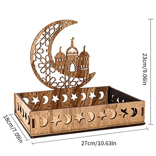 Ochine Ramadan Wood Tray Eid Ramadan Mubarak Square Wooden Serving Tray Eid Mubarak Trays Decoration DIY Wooden Serving Trays Food Dessert Tray Ramadan Decor Gift for Home Table Party Supplies