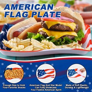 12 Pcs USA Star Serving Trays USA Flag Star Shaped Plastic Platter Patriotic Food Reusable Snack Tray Cookies Chips Candy Dessert Serveware for 4th of July Party Supplies (Rectangle Style)