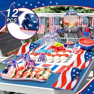 12 Pcs USA Star Serving Trays USA Flag Star Shaped Plastic Platter Patriotic Food Reusable Snack Tray Cookies Chips Candy Dessert Serveware for 4th of July Party Supplies (Rectangle Style)