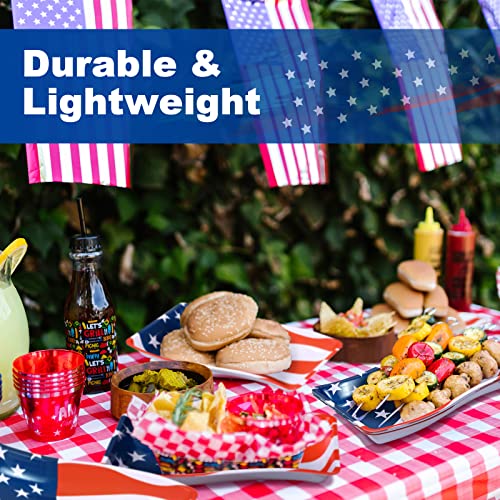 12 Pcs USA Star Serving Trays USA Flag Star Shaped Plastic Platter Patriotic Food Reusable Snack Tray Cookies Chips Candy Dessert Serveware for 4th of July Party Supplies (Rectangle Style)