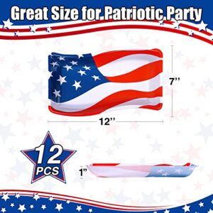 12 Pcs USA Star Serving Trays USA Flag Star Shaped Plastic Platter Patriotic Food Reusable Snack Tray Cookies Chips Candy Dessert Serveware for 4th of July Party Supplies (Rectangle Style)