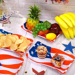 12 Pcs USA Star Serving Trays USA Flag Star Shaped Plastic Platter Patriotic Food Reusable Snack Tray Cookies Chips Candy Dessert Serveware for 4th of July Party Supplies (Rectangle Style)