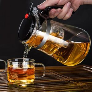 PARACITY Glass Teapot 34 OZ, Brewing Time Controlled with One Button Press to Filter the Tea Soup, Glass Tea Pot with Removable Plastic Infuser, Blooming and Loose Leaf Tea Maker, Borosilicate Blass