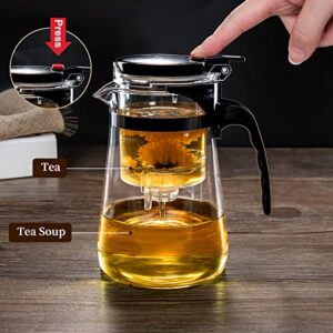 PARACITY Glass Teapot 34 OZ, Brewing Time Controlled with One Button Press to Filter the Tea Soup, Glass Tea Pot with Removable Plastic Infuser, Blooming and Loose Leaf Tea Maker, Borosilicate Blass