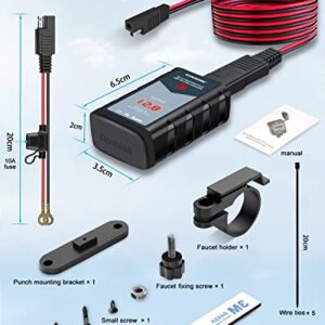 EXTRACTME 6.8A Motorcycle USB Charger, Quick Charge 3.0 Dual USB Motorcycle Phone Charger with Voltmeter & ON/Off Switch, Waterproof Motorcycle Accessories SAE to USB Adapter