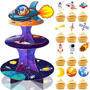 25 pieces space cupcake topper decorations set 24 pcs outer space cupcake toppers with space party favors cupcake stand space themed baby shower for kids boys space birthday party supplies