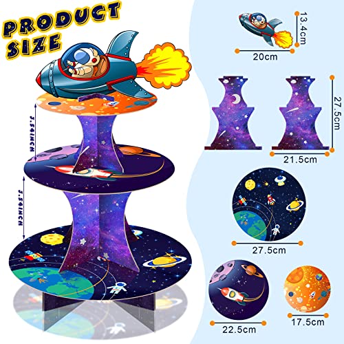 25 Pieces Space Cupcake Topper Decorations Set 24 Pcs Outer Space Cupcake Toppers with Space Party Favors Cupcake Stand Space Themed Baby Shower for Kids Boys Space Birthday Party Supplies