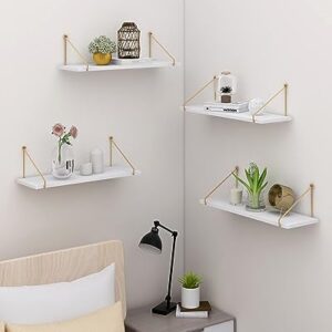 SUMGAR White Floating Shelves 16 Inch Gold Wall Mounted Floating Shelf for Bathroom Bedroom Kitchen Office Set of 2 Modern Wood Haing Shelf for Plant Book Storage and Display
